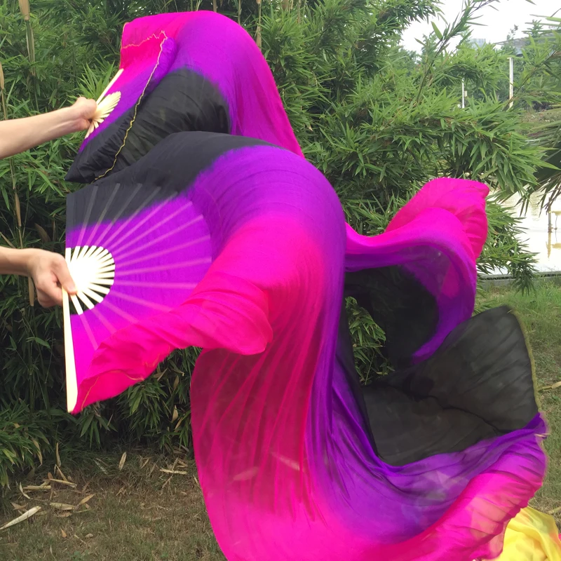 1set 70"x35' turquoise-blue-purple-pink-orange belly dance silk fan veils+bag 