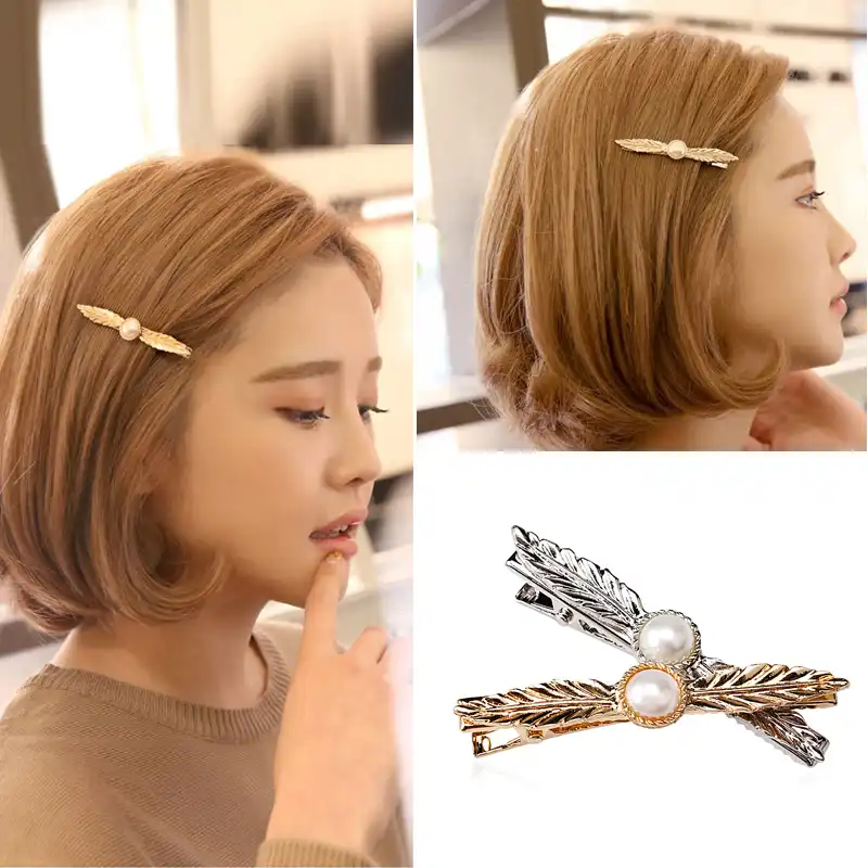 M Mism Women Leaf Pearl Long Hair Clips Girls Alligator Simple