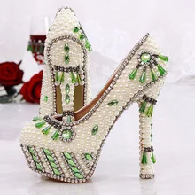 Newest Style Stunning Rhinestone Heels Rhinestone Wedding Shoes Crystal bride wedding pumps dress pearl pregnant Pumps Shoes