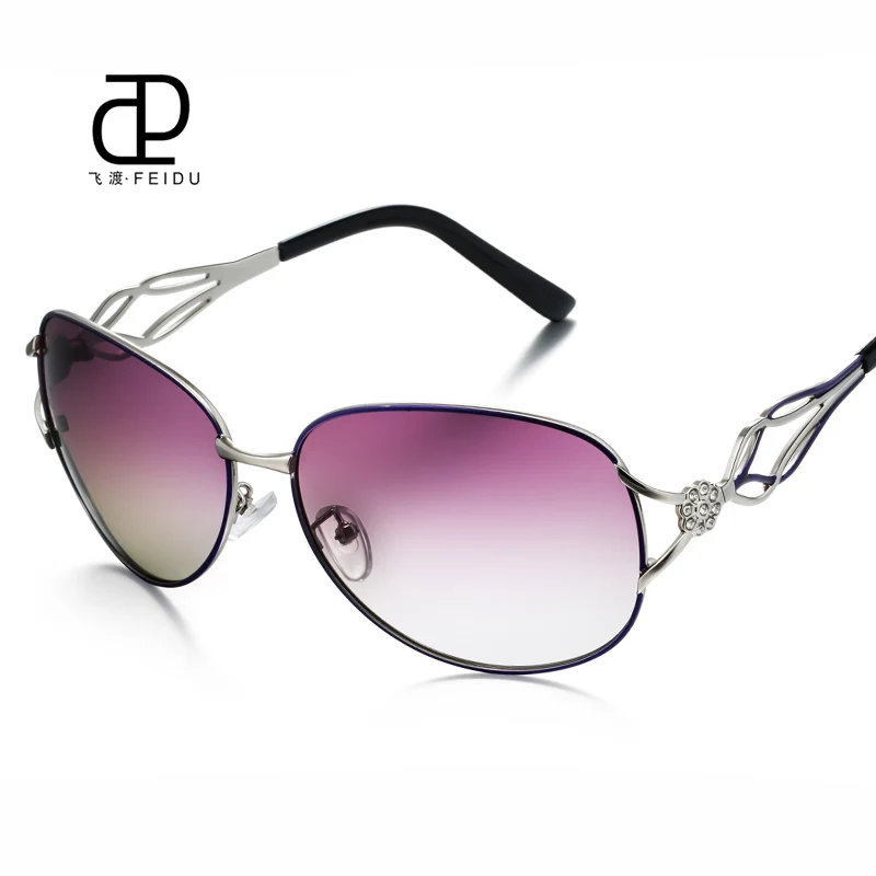FEIDU новые брендовые классические женские поляризационные солнцезащитные очки Винтажные Солнцезащитные очки с градиентными линзами женские очки для вождения женские очки с коробкой - Цвет линз: Purple