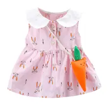 Платье для девочек вечерние платья принцессы с рисунком кролика, комплект одежды с милым кроличьим воротником+ маленькая сумка с морковкой A1