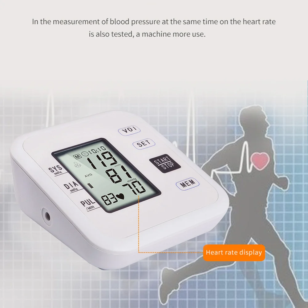 Kopen Automatische Digitale Bovenarm Bloeddrukmeter Gauge Monitor Heart Beat Rate Pulse Meter Tonometer Bloeddrukmeters pulsometer *
