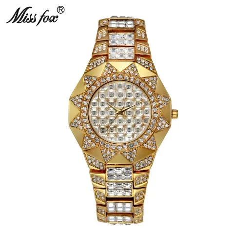 MISSFOX Защита от Солнца форма Женские часы Лидирующий бренд Япония кварцевые часы женские багет алмаз золотые часы Xfcs Модные женские наручные часы - Цвет: V0091