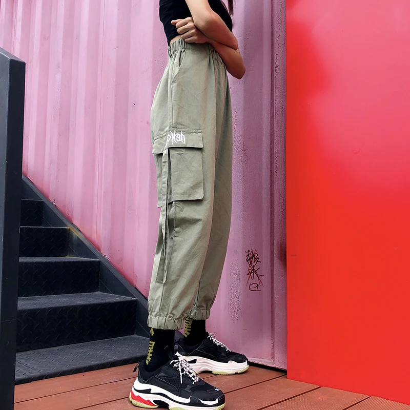 Женские хлопковые брюки-карго, длинные брюки в стиле хип-хоп, Харадзюку, женские с высокой талией, корейский стиль, подходят ко всему, с карманами, женские трендовые, для отдыха