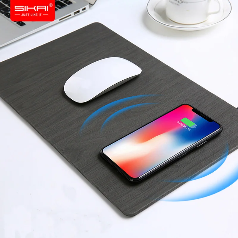 Wireless Charger Mobile Phone Qi 10W Charging Mouse Pad PU Leather