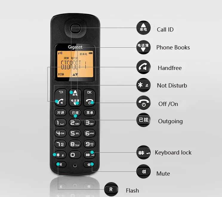 DECT6.0 هاتف لاسلكي WithMute دعوة ID الهاتف الثابت اللاسلكي مع واحد اثنين أجهزة