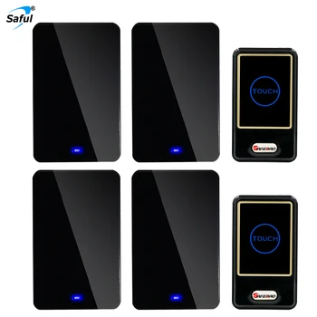

Saful Wireless doorbell Waterproof Touch Button 28 ringtones black with 2 Outdoor Transmitter + 4 Indoor Doorbell Receiver