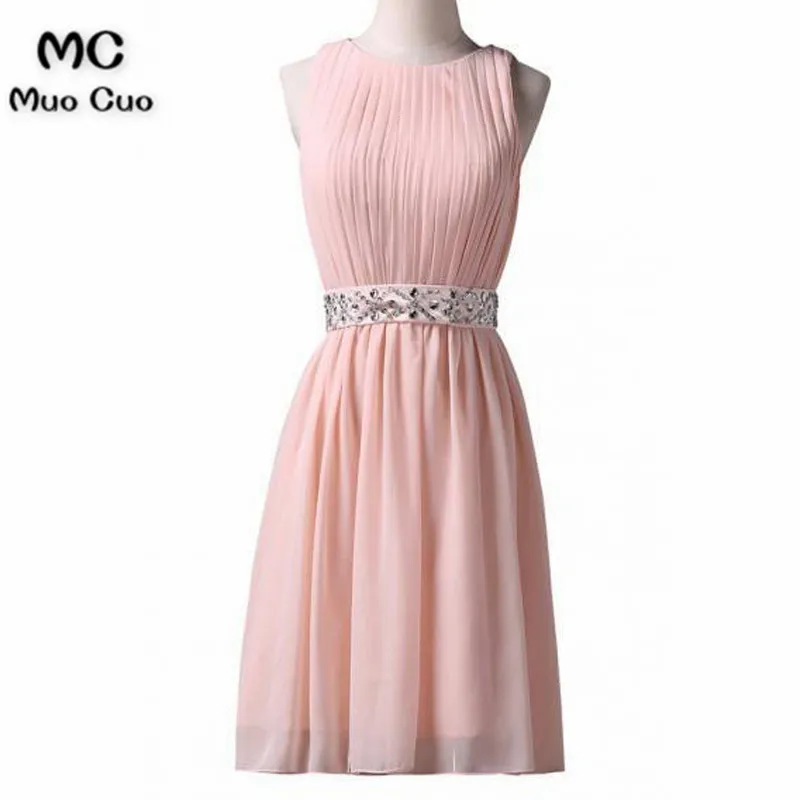 Knee-Length Sleeveless Pink Homecoming Dress With Beading Waist 5