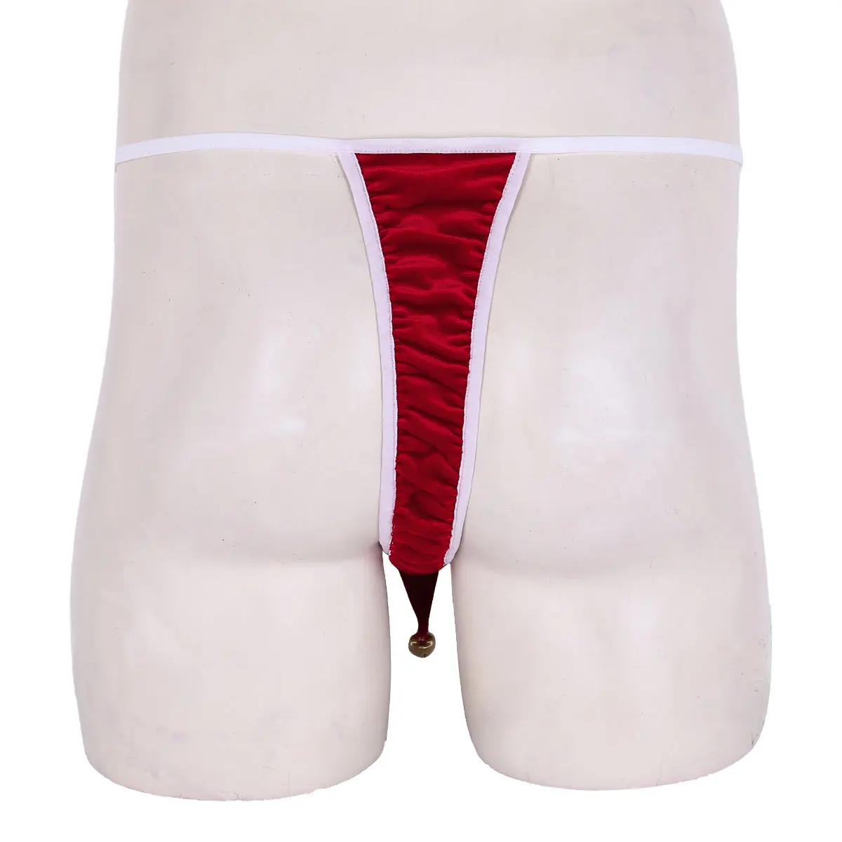 Agoky Mens Santa Hat Christmas Fancy Dress Underwear Cosplay Cotumes G-String Thong T-Back with Small Bell 
