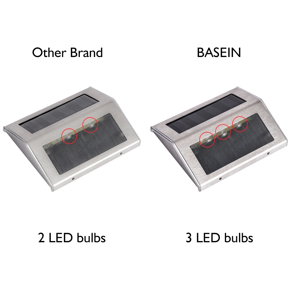 4 шт. Нержавеющая сталь 3LED солнечный светильник Водонепроницаемый внешнего