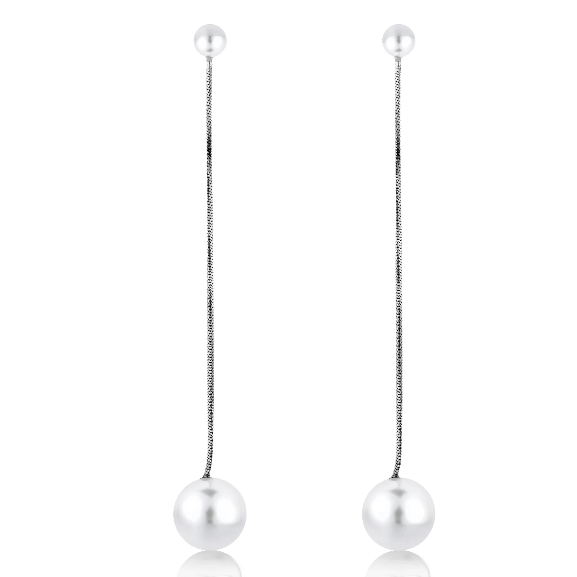

HanCheng New Fashion temperament Dangle Hanging Two Pearl Ball Long Earrings Drop Earrings For Women Jewelry brincos bijoux