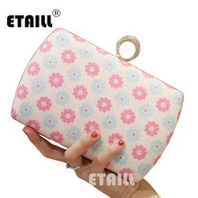 ETAILL Flower Printed New Designer Women Evening Bag Fashion Luxury Banquet Bag with Diamond Ring Clutch Bag Women Messenger Bag crystal diamond banquet package bag evening bag women wallets female handbags flower designer party prom bag bridal clutch gold