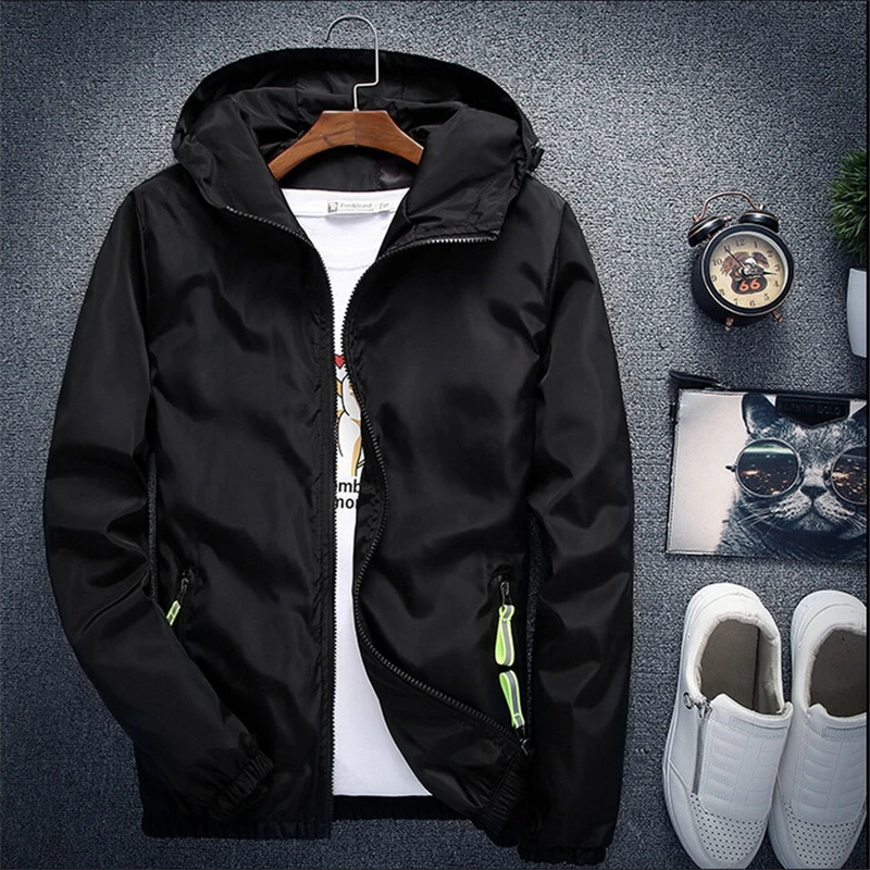 Весенне-осенняя куртка-бомбер, ветровка, мужская повседневная приталенная куртка с капюшоном, тонкий плащ на молнии, верхняя одежда, куртка размера плюс 6XL 7XL