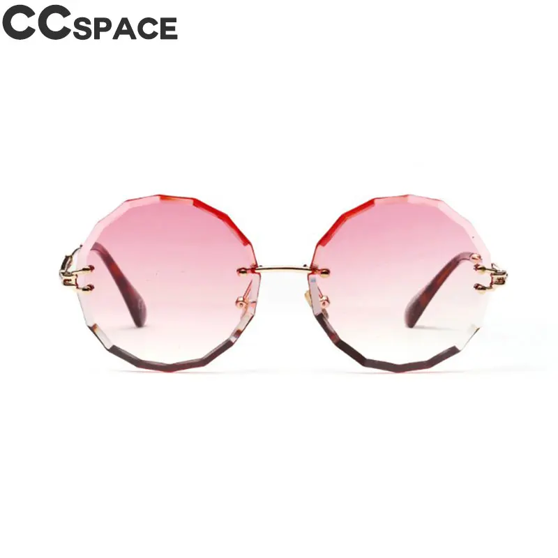 Роскошные круглые женские солнцезащитные очки без оправы,, бриллиантовая огранка, CCSPACE, винтажные, брендовые, дизайнерские, модные, UV400 - Цвет линз: Розовый