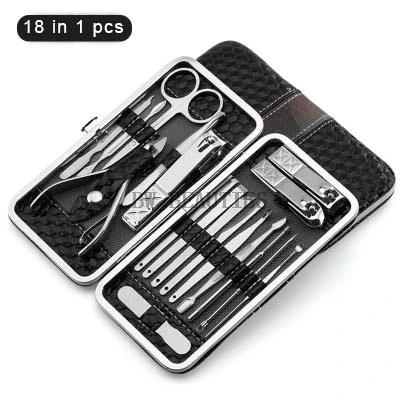 

20Set/Lot 4 Colors 18 in 1 pcs Nail Clipper Kit Nail Care Set Pedicure Scissor Tweezer Knife Ear pick Utility Manicure Set Tools