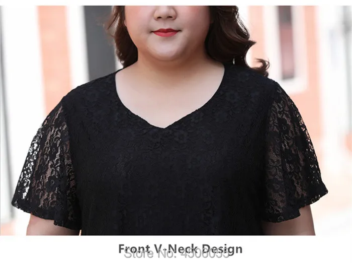 Кружевная футболка, Винтажная летняя футболка с коротким рукавом, женские футболки, Femme ete, корейский стиль, больше размера плюс, 5XL, 6XL, 7XL, черные топы