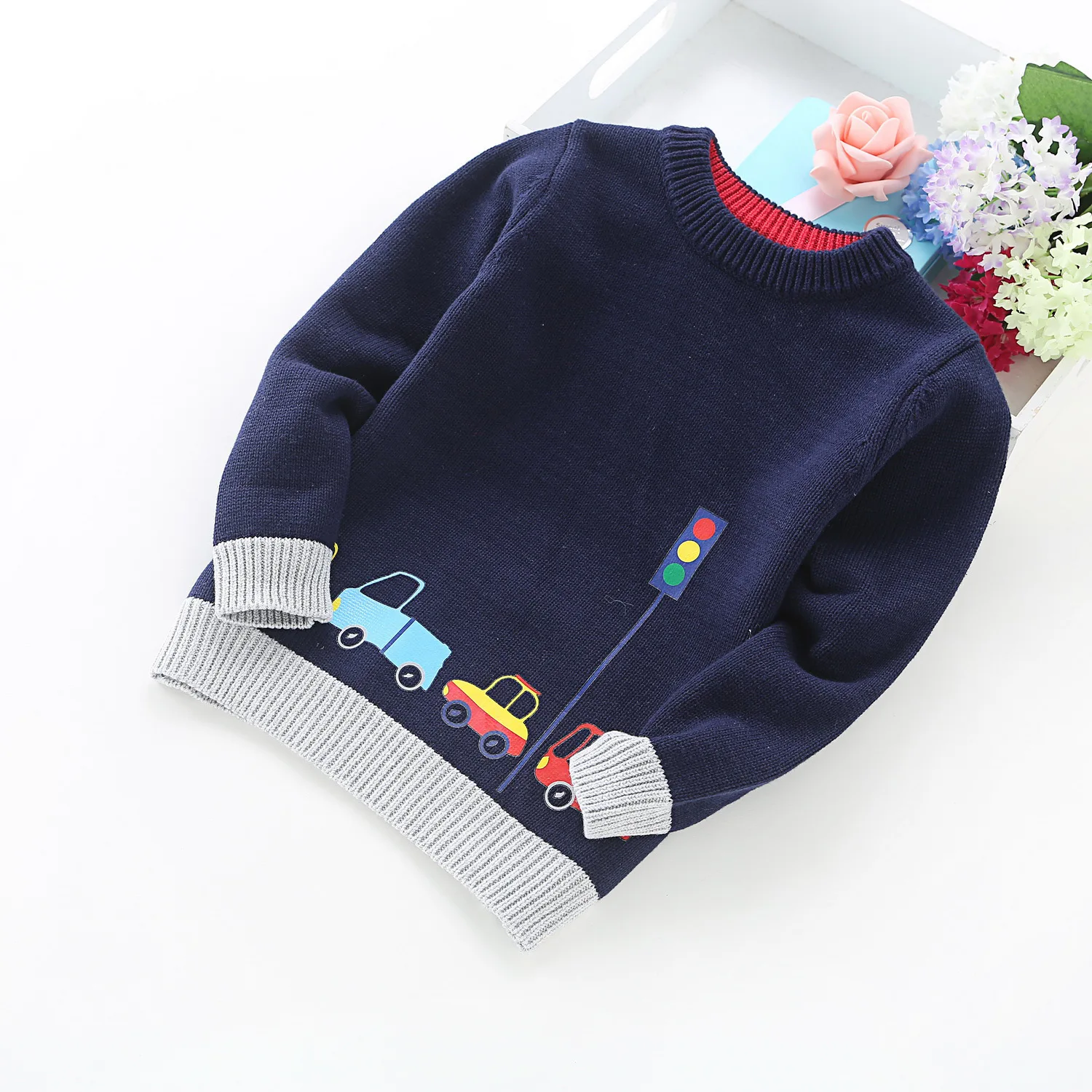 High Quality New Arrival Boy Sweater Children Clothing Cars Pattern Knitted Sweater Baby Boy Pullover Sweater Knitwear 2-5T Kids