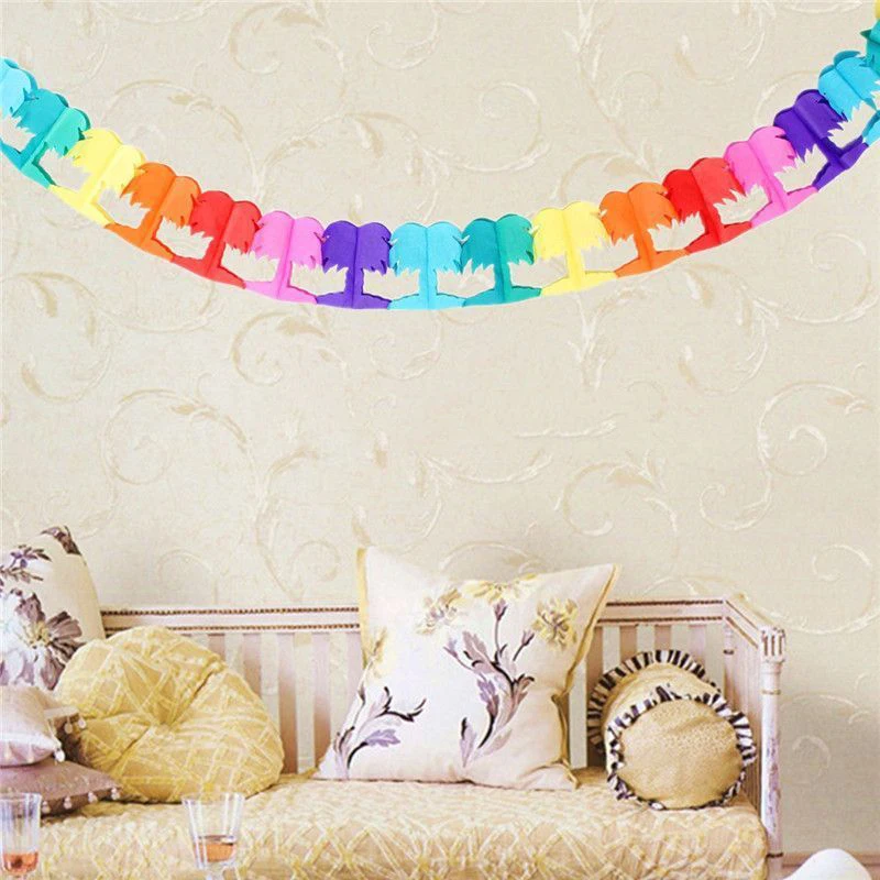 290CM New Palm Tree Garland Bunting Hawallan Event Beach Party Tropical Rainbow Decor