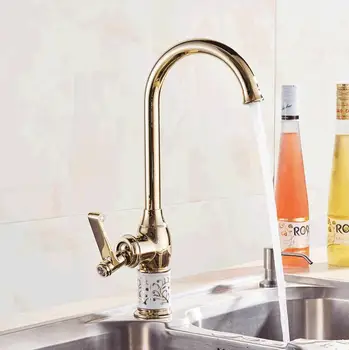 

Free shipping Kitchen faucet Golden brass for cold and hot water tap Sink faucet Vegetable wash basin 360 degree swivel faucet