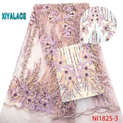 Африканская кружевная ткань с блестками, кружевная ткань, вышитая бисером, нигерийская талевая кружевная ткань свадебная ткань, Высококачественная французская Тюлевая YANI1825-1 - Цвет: NI1825-3
