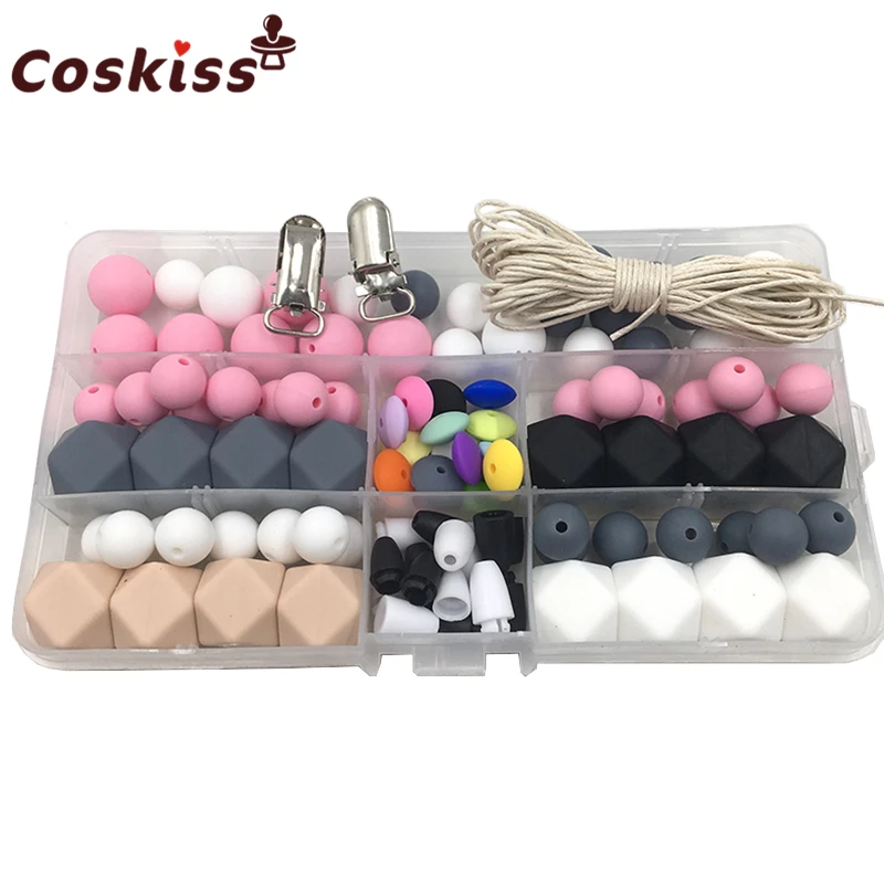 Baby Silicone Teething DIY Crafts Set Pacifier Clips Toy Safe And Natural Silicone Bead Teether Baby Nursing Necklace Pendants