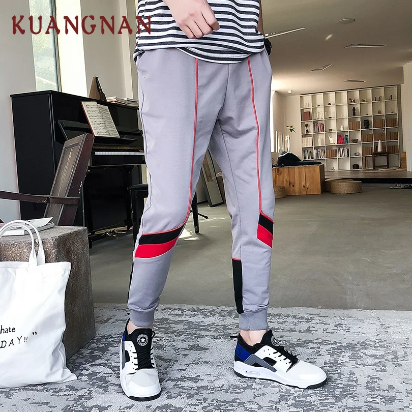 Kuangnan полосатые мужские зауженные брюки Костюмы 2018 в стиле «хип-хоп» для бега Для мужчин Штаны японский уличная мужские брюки повседневные