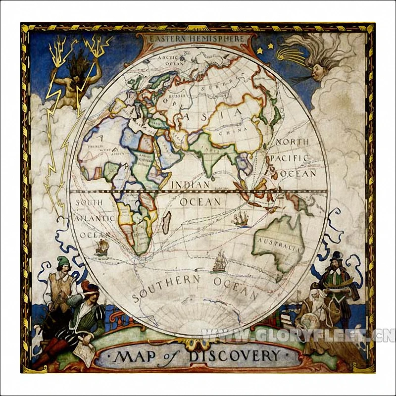 Большая карта мира в Восточном полусферическом стиле с высокой четкостью