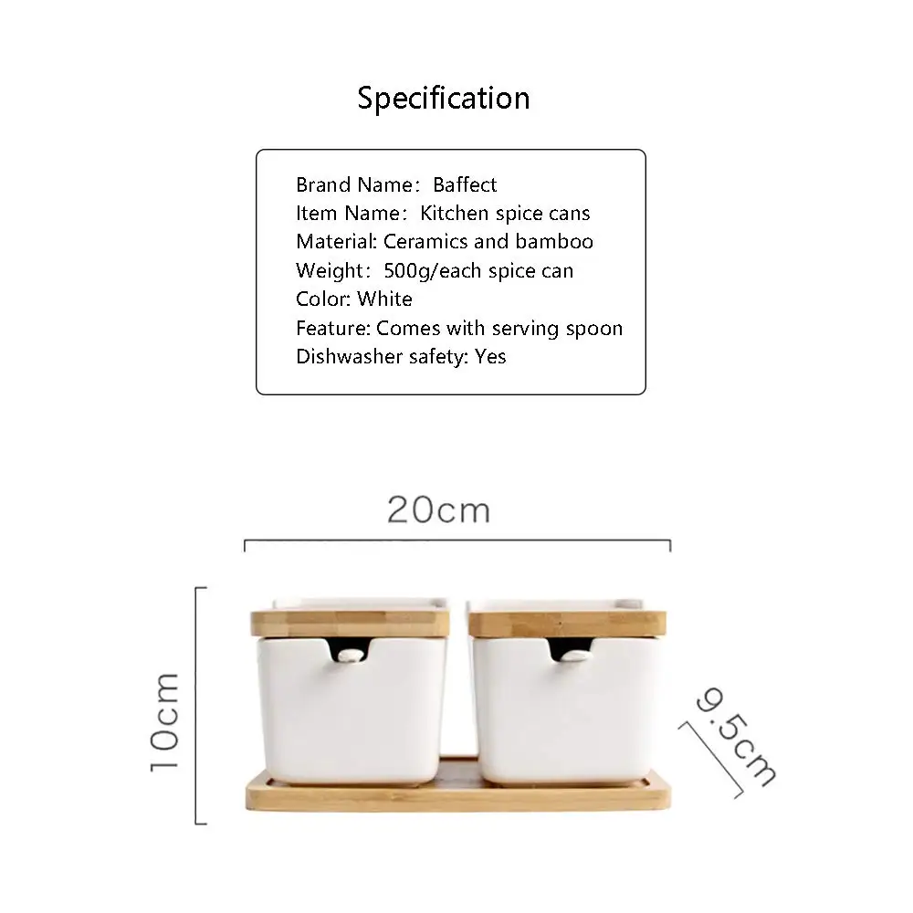 Baffect керамические кухонные банки для специй контейнеры для специй банки для хранения приправ для соли, перца, сахара, травы с крышкой и сервировочной ложкой - Цвет: 2 Jars
