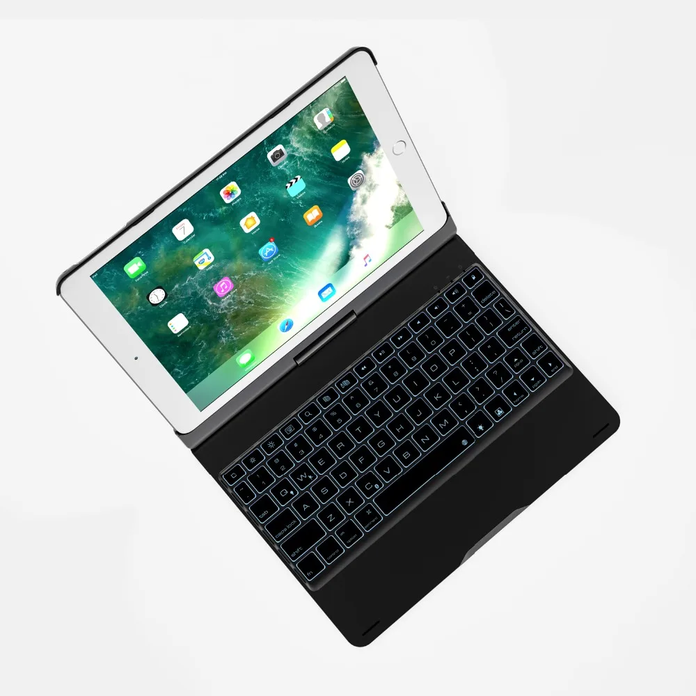 Вращающаяся на 360 градусов Bluetooth клавиатура 7 цветов Чехол с подсветкой для Apple iPad 9