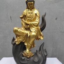 Xd 001484 Pure Bronze 24 К Золото Свинка свобода богиня милосердия Гуань-инь статуя Будды