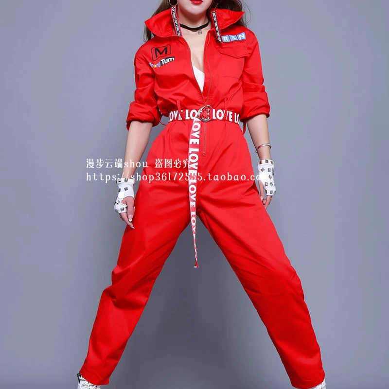 Женская сценическая одежда для джазовых танцев, Красный боди, костюмы для леди, Одежда для танцев в стиле хип-хоп, одежда для уличных танцев, DWY100001