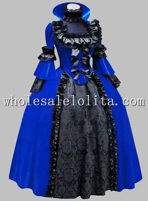 Роскошный готический синий и черный костюм королева возрождения