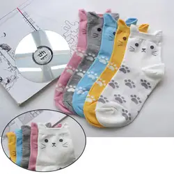 Носки с кошачьими следами, милые сексуальные корейские женские модные хлопковые носки-трубы, бесплатная доставка