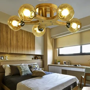 

Lampada Nordic Wood LED Living Room Ceiling Light Simple Bedroom Study Decoration Home Lamp Glass Lampshade Restaurant Hanglamp