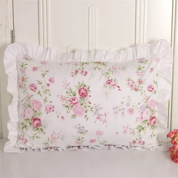 

Cilected 100% Cotton Floral Printing Pillow Case Stripe Ruffle Pillow Cover 2pcs Envelope Pillow Cover Protector 48*74Cm