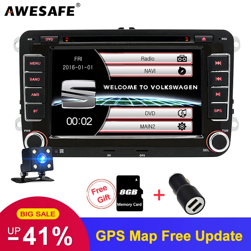 

AWESAFE 2 Din 7 Inch Car DVD Radio Player For Seat/Altea/Leon/Ibiza/Altea XL/VW/PASSAT B6/Skoda In dash GPS Navigator Car Radio