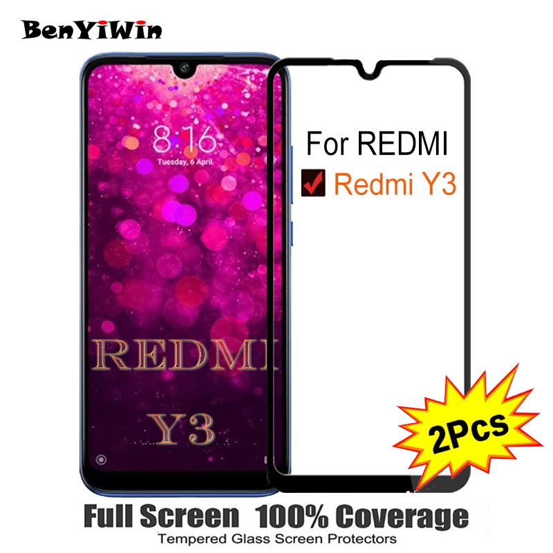 

2PCS Full Cover Screen Protector Tempered Glass For Xiaomi Redmi Y3 6.26" 9H Protective glass For xiaomi RedmiY3 y 3 Film Case