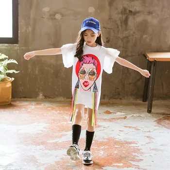 

Baby Girls Clothes 2019 Summer A-shaped Dress Children Cartoon Red Lips Beauty Dresses Girls Flare Sleeve Wedding Dress 4-11Y