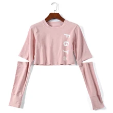 Корейский свободный сексуальный топ для йоги с длинным рукавом, Спортивная рубашка, новая мода, хлопковый укороченный топ, deportivo mujer, женские рубашки для фитнеса, спортивный топ