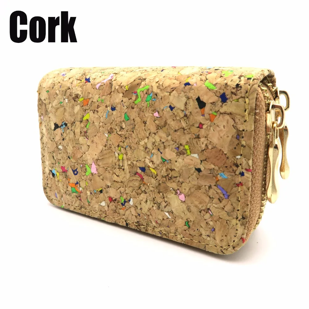 

Natural cork wallet women double zipper wallet Money Clips Woman Cards Purse vegan original Bag-174-A