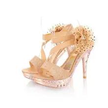 Neue ankunft 2014 frauen sommer schuhe high heel schuhe fisch toe blume diamant keil sandalen europäischen stil plateauschuhe A950