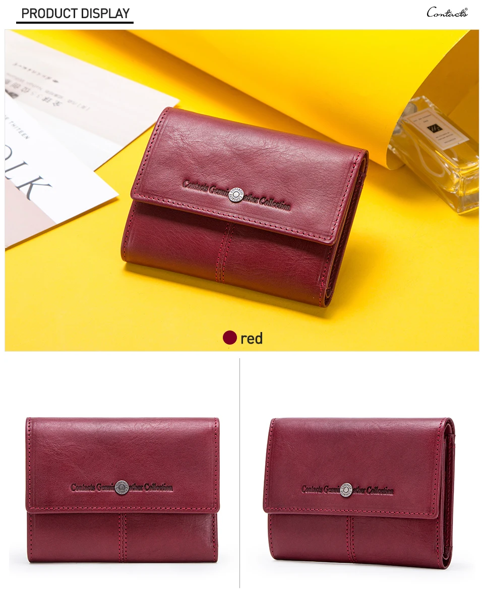 Contact's Fashion Coin Purse Zipper Wallet Genuine Leather Women Wallets Small Money Bag for Ladies Short Billfold Card Holder