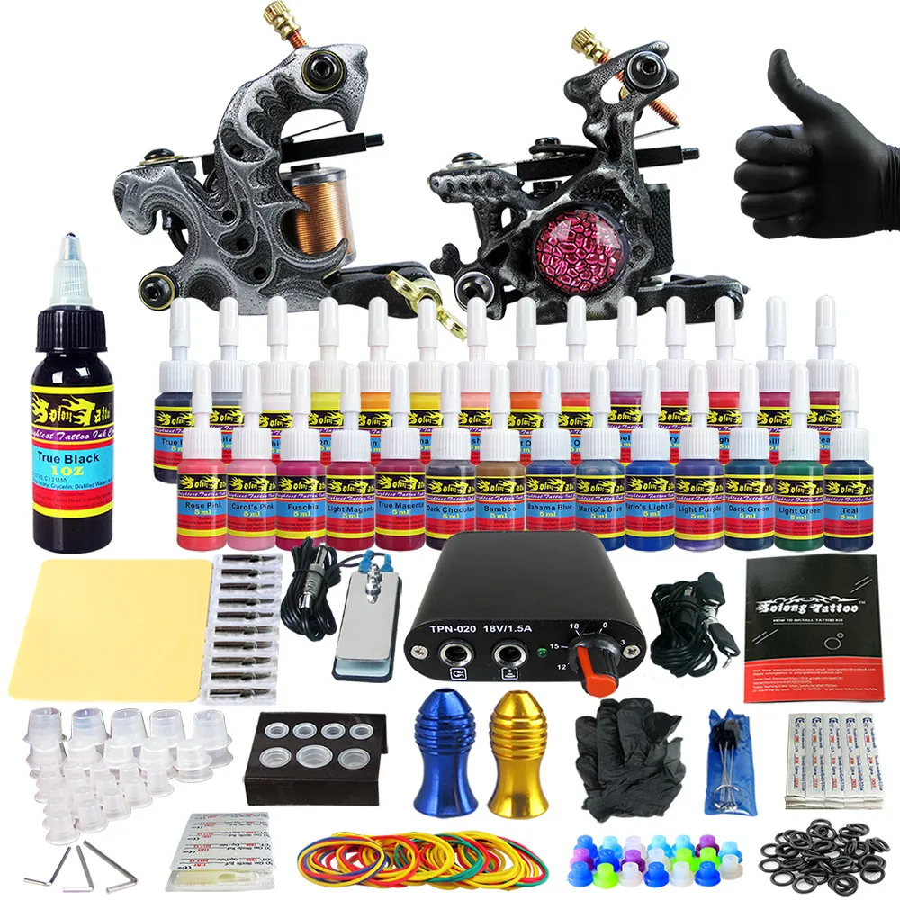 

Tattoo Sets Machine for Liner Shader Clip Cord 2 Guns New Arrival Kit Light Weight Practice Skin 28 Color Ink Sigment TK204-29