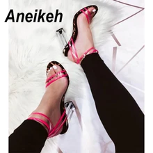 Aneikeh/ г. женские сандалии-гладиаторы из ПВХ с добавлением цветов, с пряжкой и ремешком модные Леопардовый кристалл, сандалии на высоком каблуке, туфли-лодочки