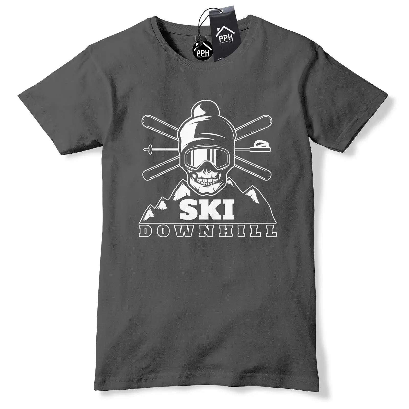 

Skull Ski Downhill T Shirt Mens Womens Skiing Snowboard Gift Tshirt Top Base 490
