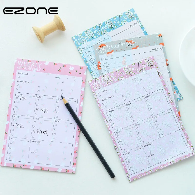 

EZONE Cute Notebook Weekly Daily Plan Pages Printed Kawaii Flower/Rabbit/Fox For Students Notes Planner Agenda School Supply