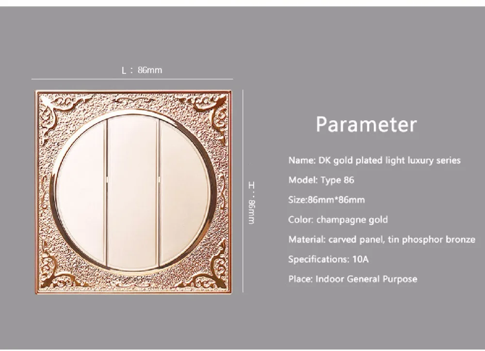 Роскошный резной золотой кнопочный переключатель розетка 3gy2way настенный светильник розетка 110 v-250 v 10A