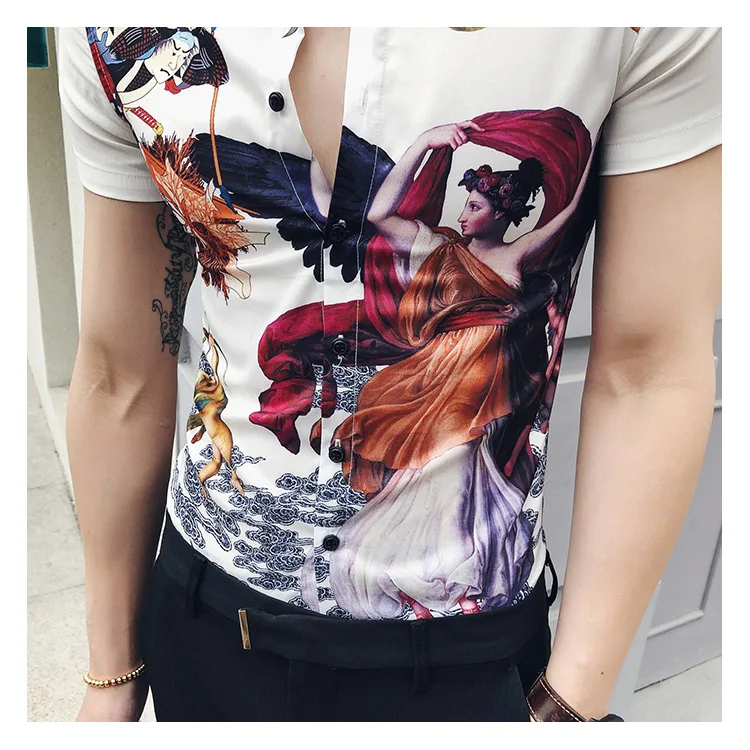 Летняя брендовая Персонализированная рубашка с цветочным принтом и короткими рукавами, Стильная мужская рубашка для ночного клуба, C09-P55
