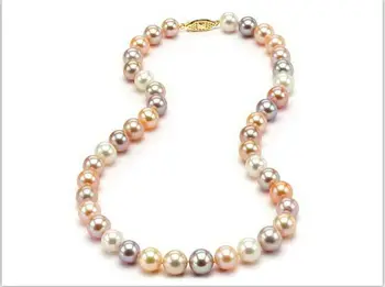

CLASSIC 9-10mm south sea white pink purple pearl necklace 45cm