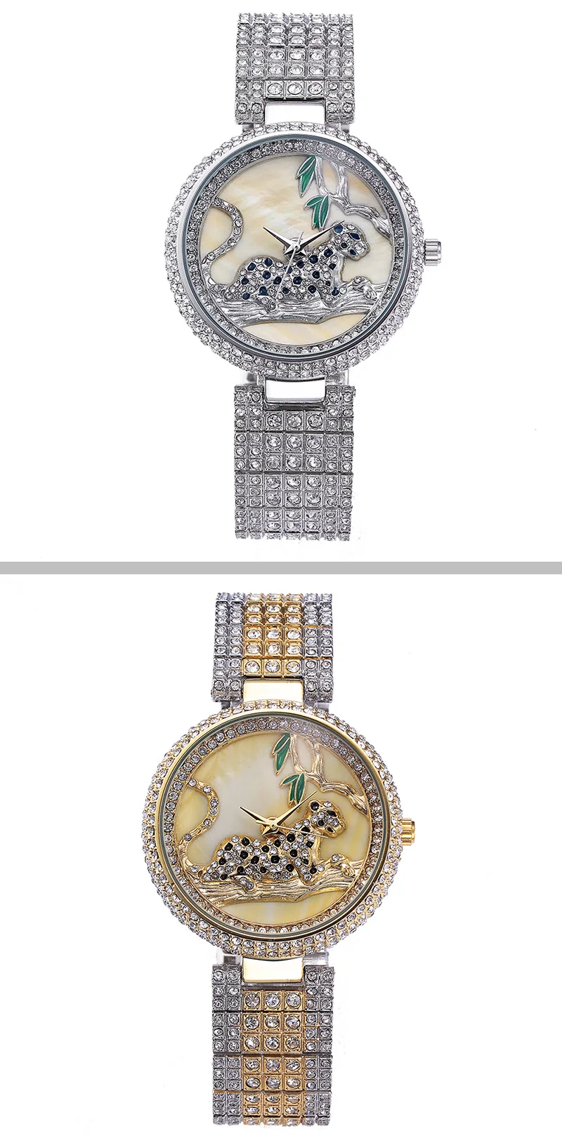 Luxury Watch MissFox Brand Golden Leopard Green Leaves Watches for Women Diamond Band Small Dial Fashion Dress Quartz Wristwatch (6)